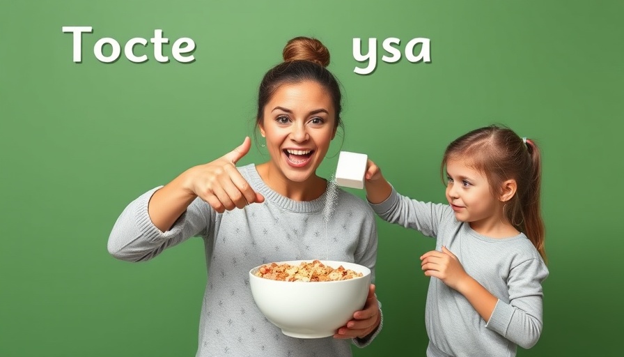 Woman highlighting unhealthy breakfast choice with cereal and sugar.