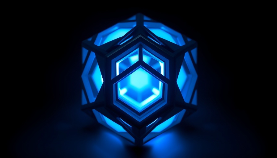 Geometric blue-glowing cube, abstract digital design.
