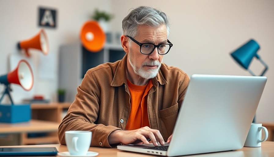 AI writing copy in brand voice with tech elements and creative workspace.