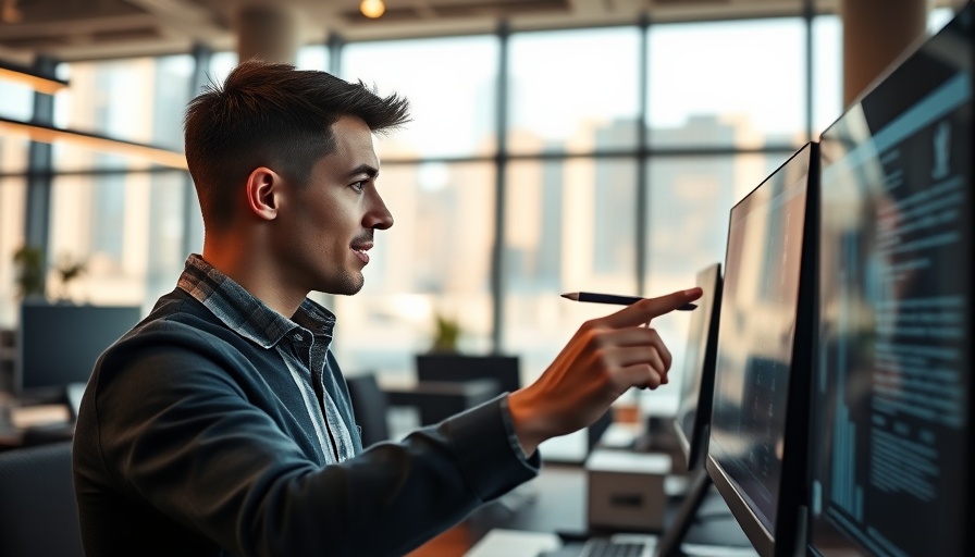 Local SEO tips: Young man explaining web design changes in office.