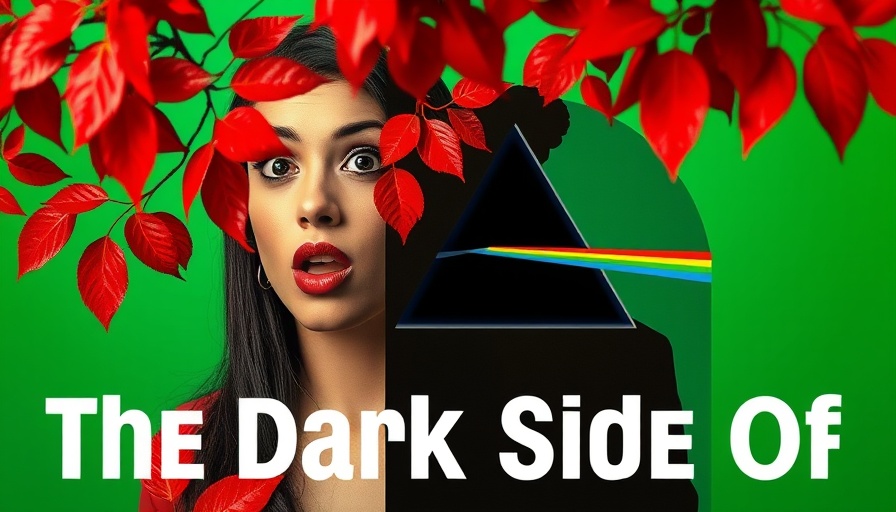 Colorful collage with surprised woman and silhouette with plant, 'The Dark Side Of' text.