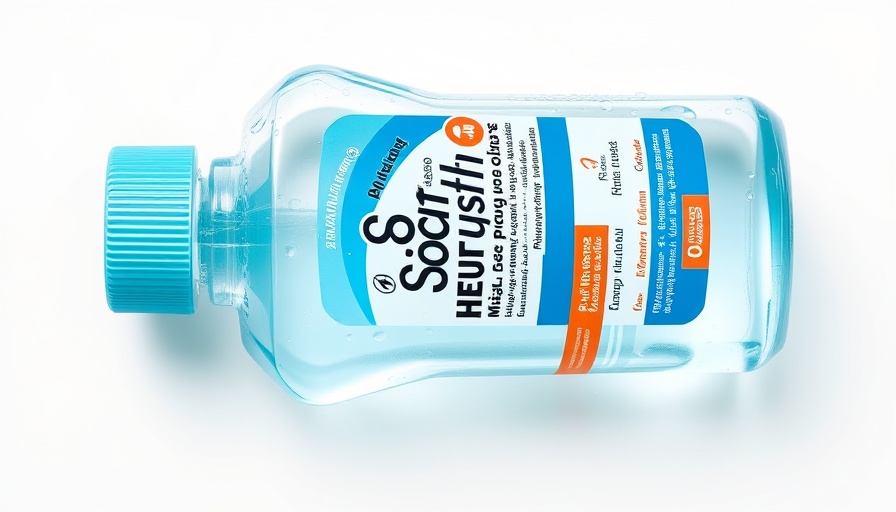 Mouthwash bottle promoting cavity prevention on white background.