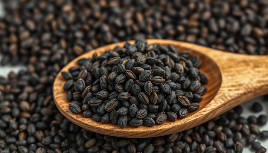 Black cumin seeds on a wooden spoon for weight loss.