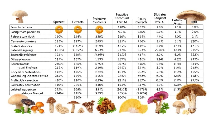 Table listing mushrooms and natural solutions for diabetes effects