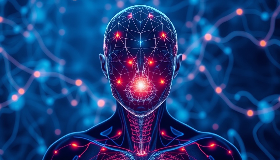 Futuristic figure with neural network, longevity science concept.