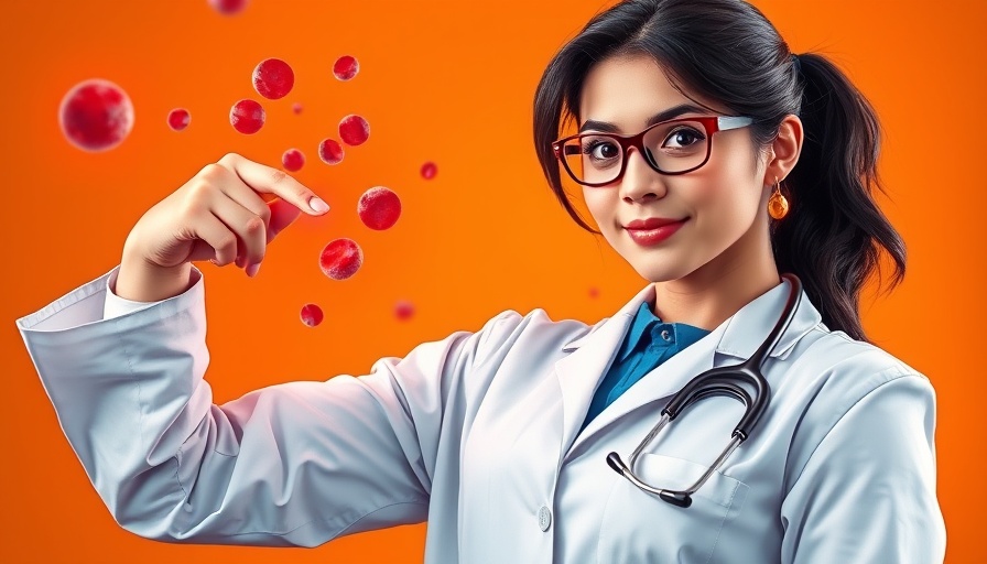 Female doctor pointing at arm showing red blood cells to boost circulation.