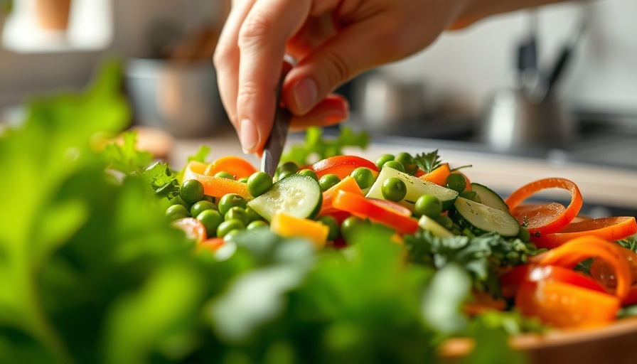 Preparing a healthy salad to support cancer control with fresh vegetables.