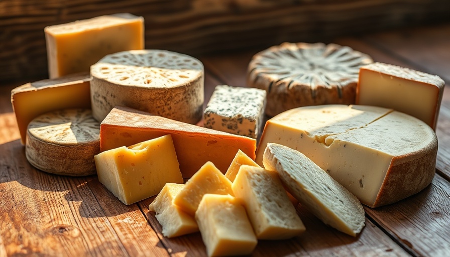 Aged Moroccan cheeses displayed on rustic table.