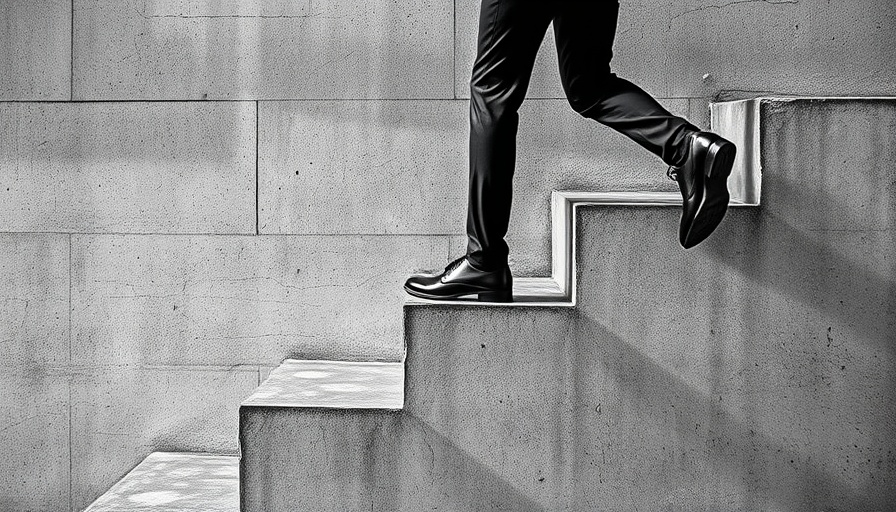 Professional climbing stairs symbolizing business growth and success.
