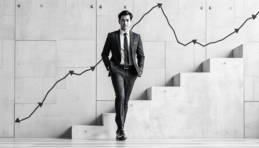 X CEO Linda Yaccarino steps down, represented by a person in a suit descending stairs with a graph background.