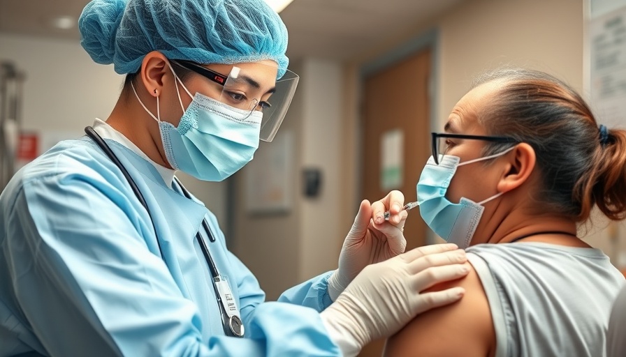 Healthcare worker giving a vaccine in clinical setting, cellular rejuvenation theme.