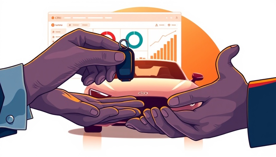 Digital illustration of car key exchange for Best CRMs in automotive.