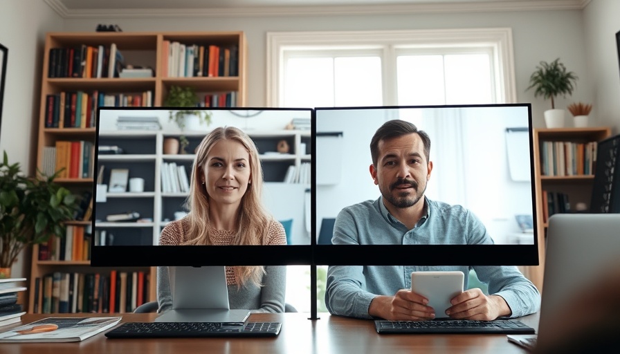 Engaged video call discussing longevity in a home office setting.