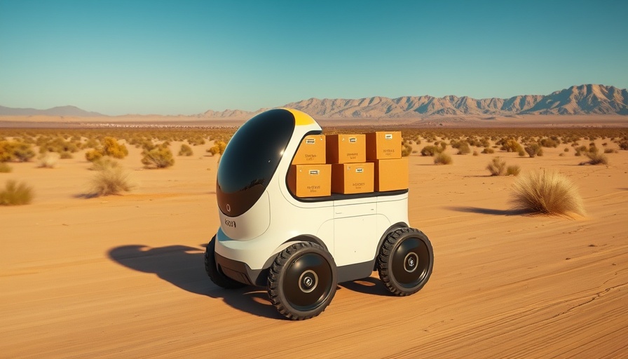 Cartken industrial robot delivering packages in desert landscape
