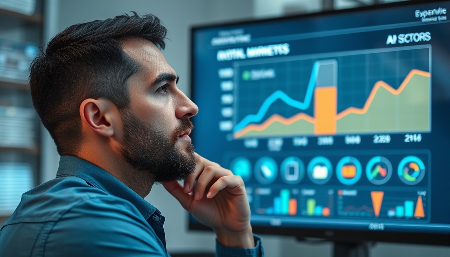 Chart showing AI impact on digital marketing with pensive man.