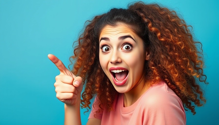 Quirky woman pointing with a surprised look, AI accessibility.