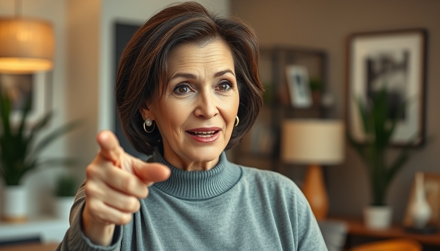 Middle-aged woman emphasizing a point indoors, avoid glasses forever
