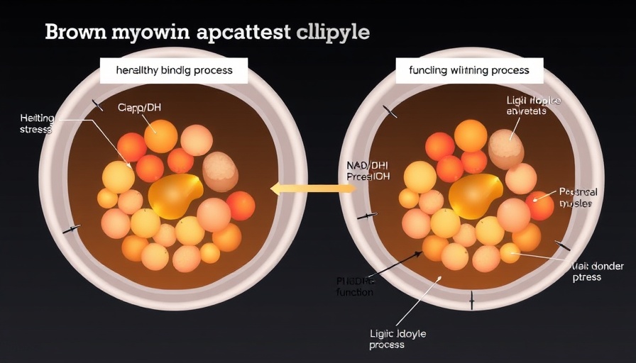BAT mitochondria and longevity diagram showing brown adipocyte function and stress