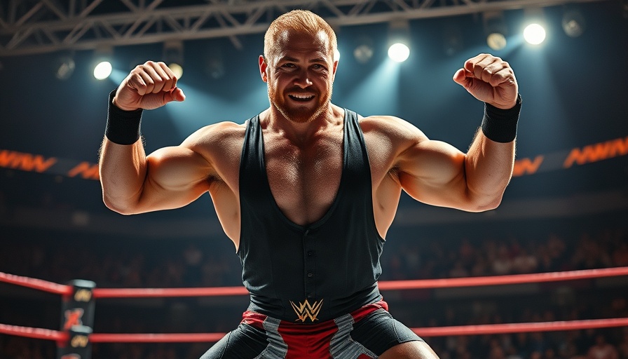 Muscular man posing energetically in wrestling ring