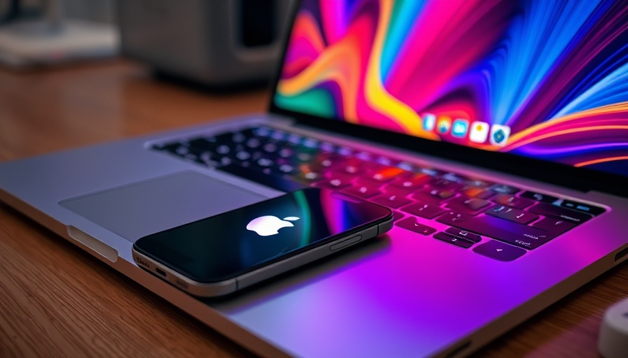 Apple AI answer engine for SMBs interface on smartphone and laptop.