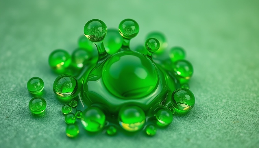 Macro shot of green oil and water droplets for safety of emulsifiers in food