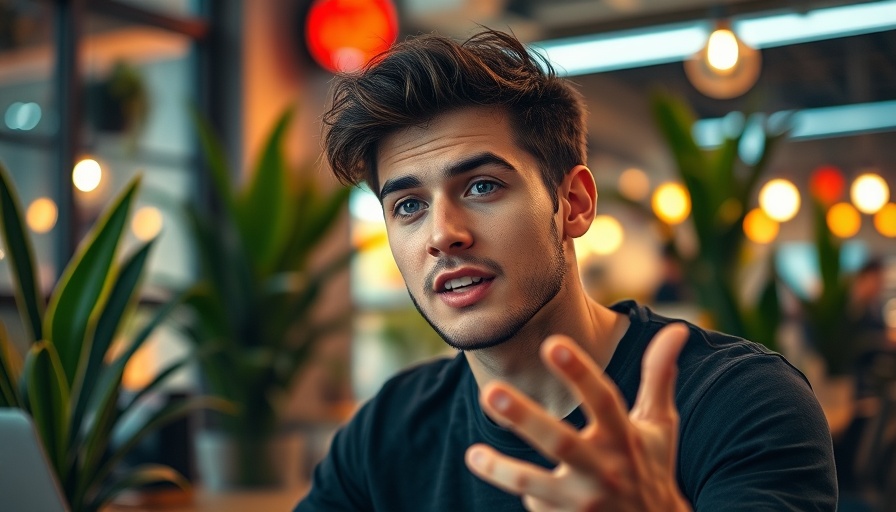 Young man discussing Local SEO tips in a modern office setup.