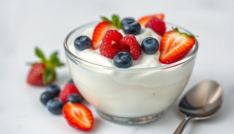 No-Churn Keto Frozen Coconut Yogurt with berries in a glass bowl.
