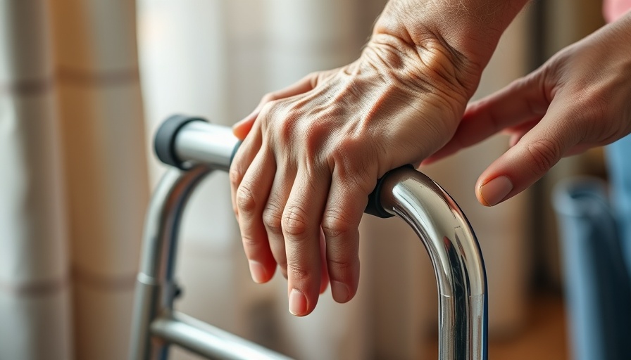 Elderly hands using a walker related to FGF21 ALS treatment research.