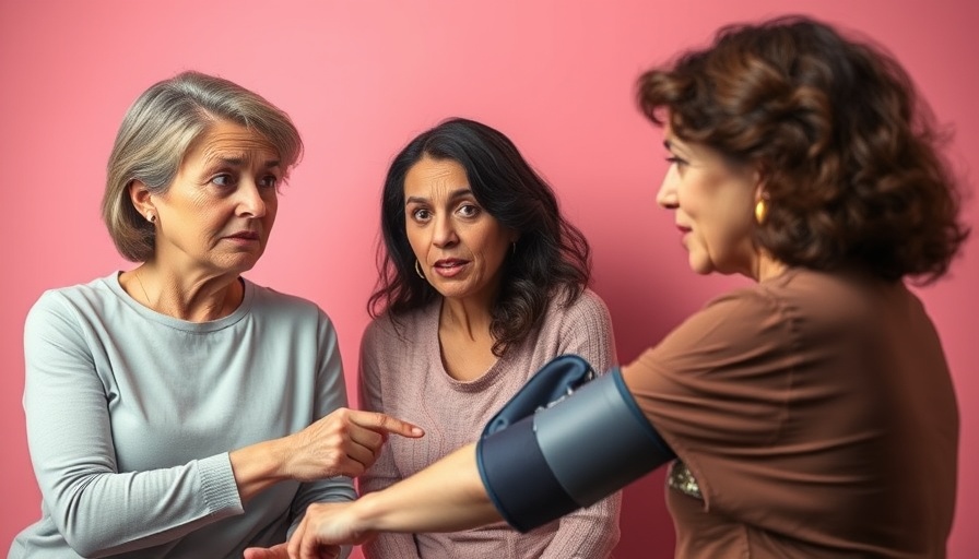 Tips for Hypertension: Concerned woman checking blood pressure digitally illustrated.