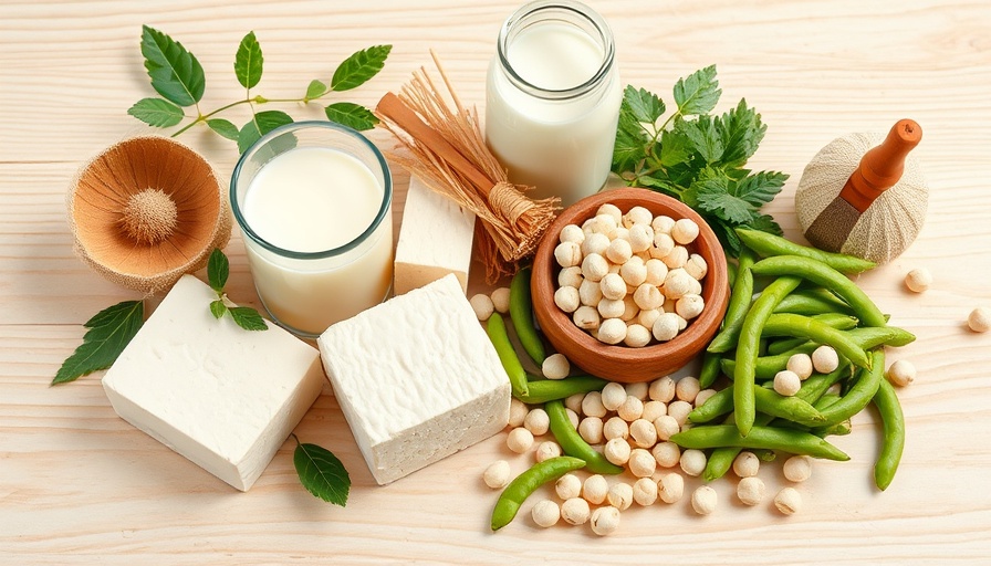 Assorted soy products on table promoting cognitive health benefits.