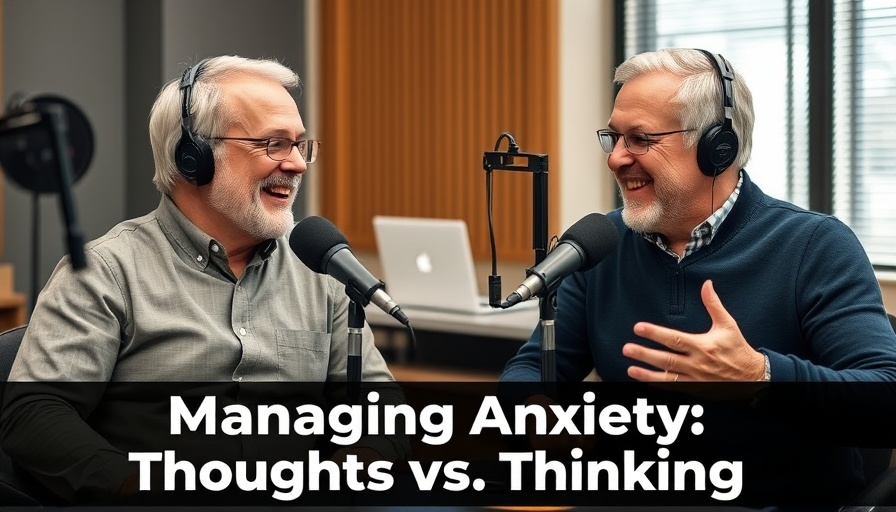 Two men discussing managing anxiety in a podcast studio.