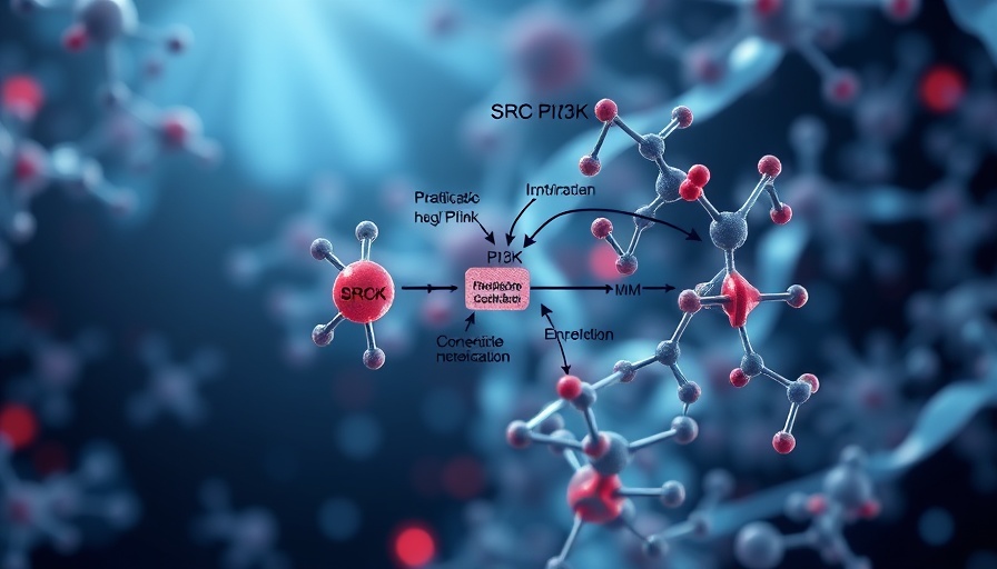 SRC-PI3K signaling pathway molecular diagram with vibrant colors