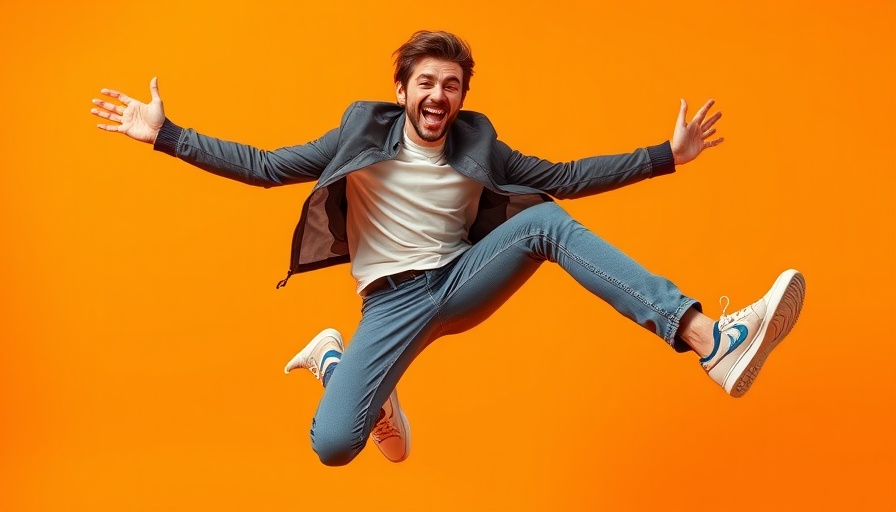 Energetic man jumping joyfully after quitting sugar benefits.