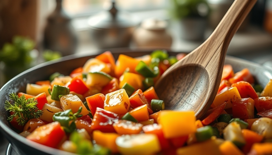 Colorful vegetables in a pan; dietary diversity featured.