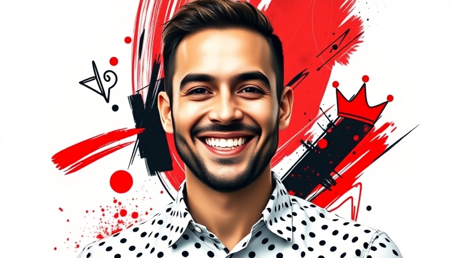 Creatively styled image of a man smiling with artistic elements, showcasing creator marketing benefits for small businesses.