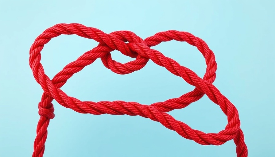 Red heart-shaped knot symbolizing connection for small business branding tips.