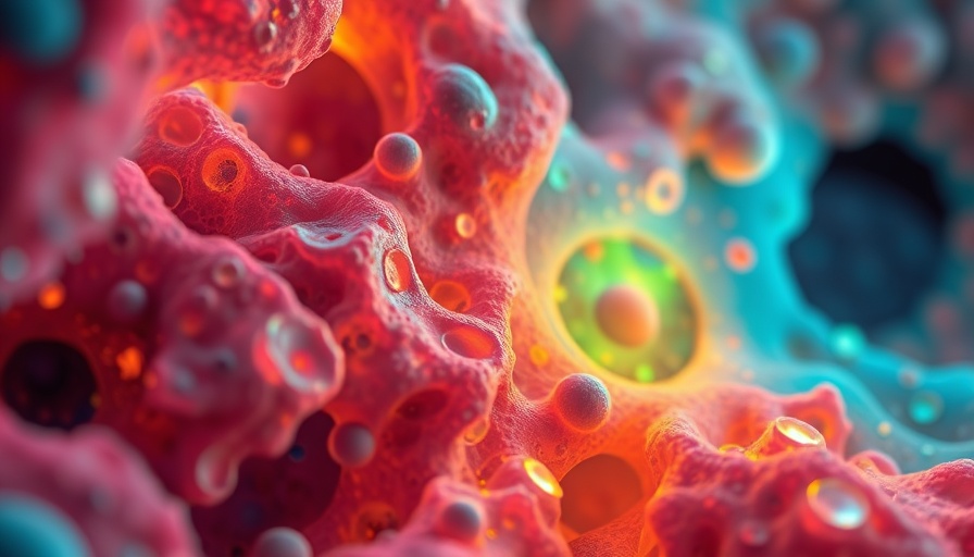 Abstract digital artwork of ferroptosis in bone cells, vibrant colors.