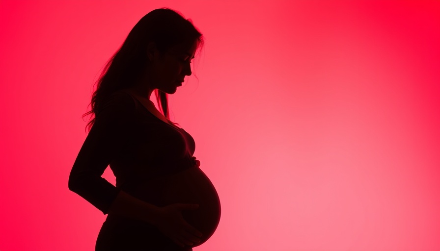 Silhouetted pregnant woman in pinkish-red light highlighting rising infant mortality.