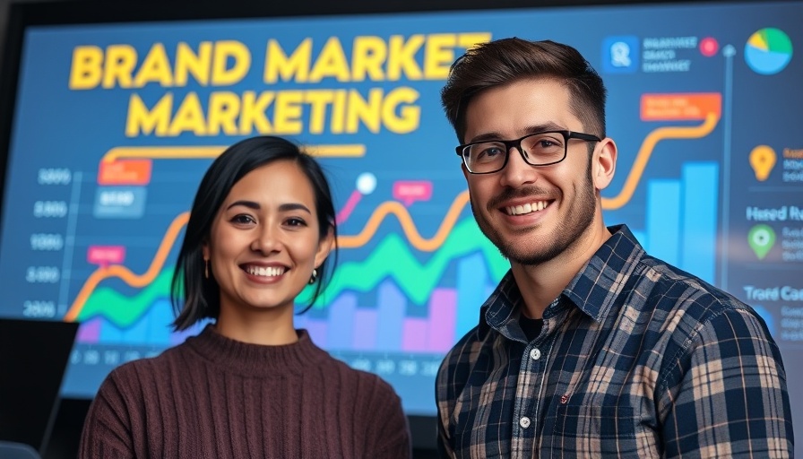 Brand marketing strategy for SMBs with graph and smiling people.