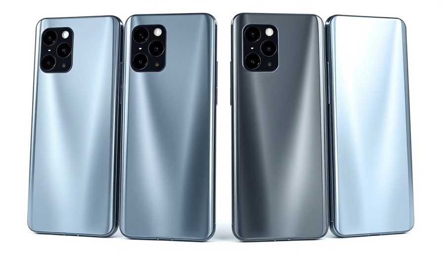 Four modern smartphones standing upright on a white background.