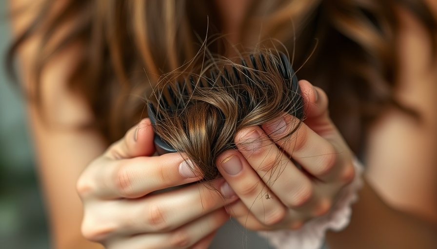 Close-up of hands holding a hairbrush with hair strands, illustrating hair loss.