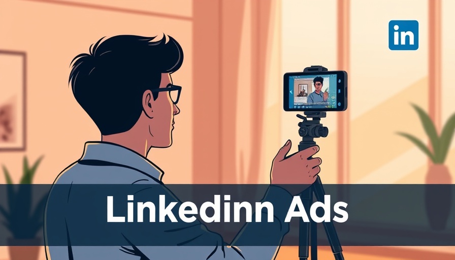 Illustration of LinkedIn marketing ad for SMBs with a person and smartphone.