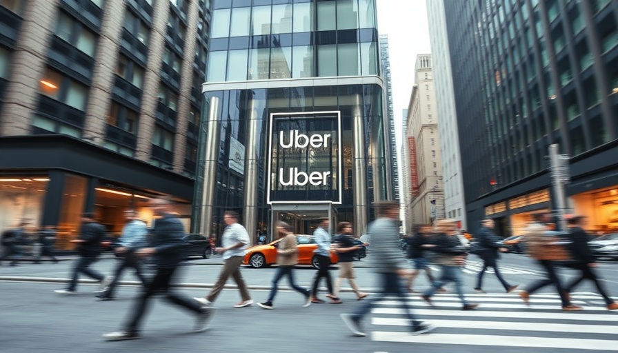 Blurred view of people outside Uber office, discrimination lawsuit context.