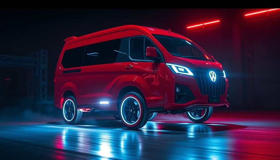Futuristic red van in dark scene, neon lights; relates to social media marketing strategies.
