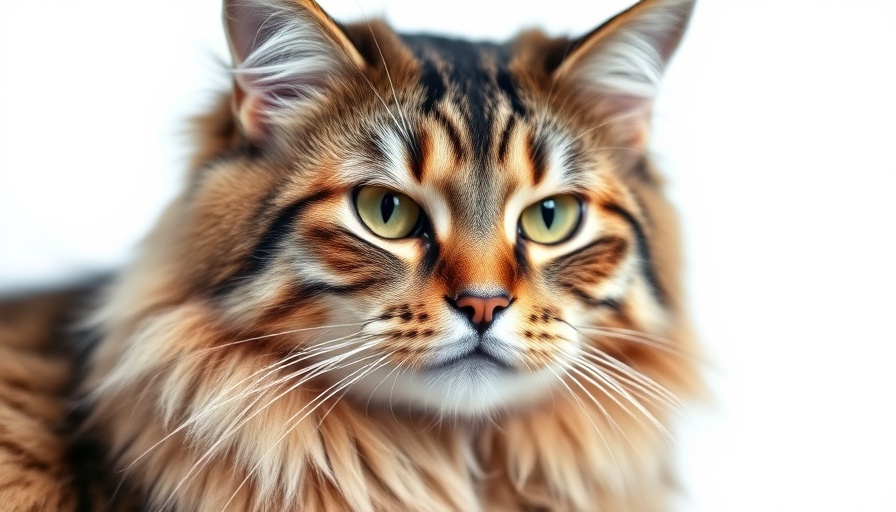 Close-up of a calm tabby cat with long fur.