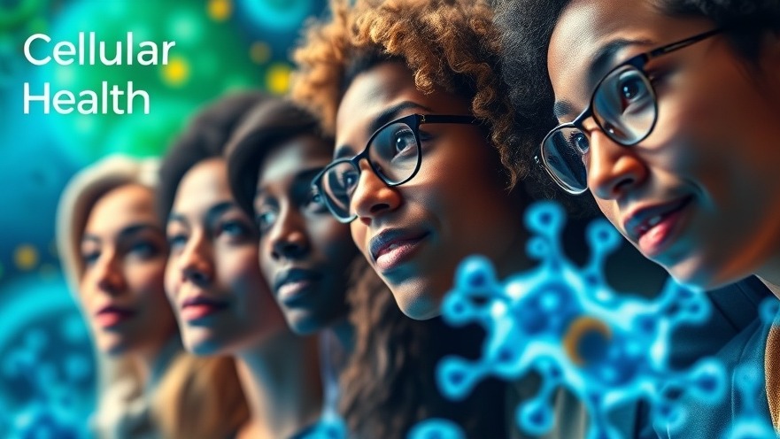 Diverse individuals exploring cellular health and wellness strategies in vibrant colors.
