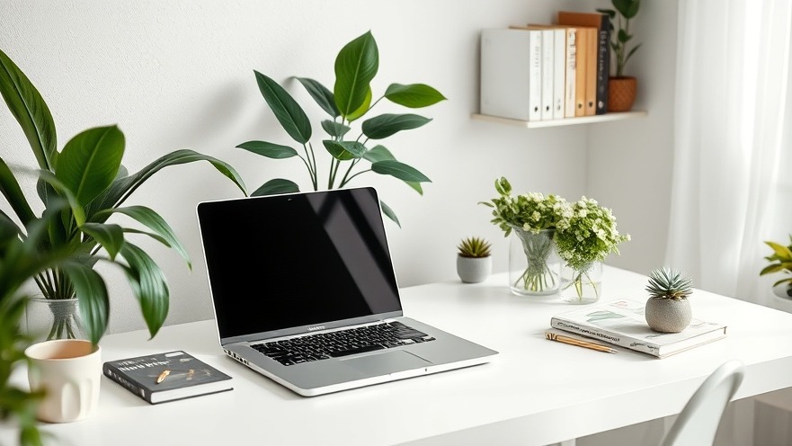 Minimalist workspace with laptop and plants, ideal for low-cost entrepreneurship.