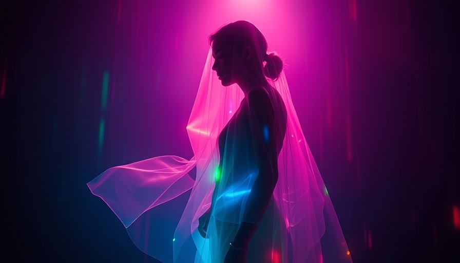 Ethereal silhouette with multicolored lights, deepfake technology concept