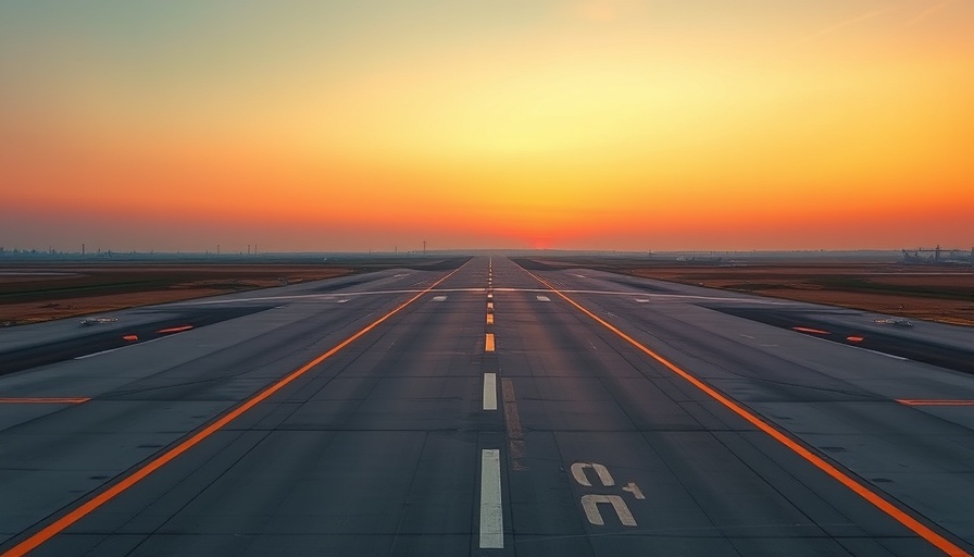 Aerial view of Columbus Airport runway at sunset, top travel destination.