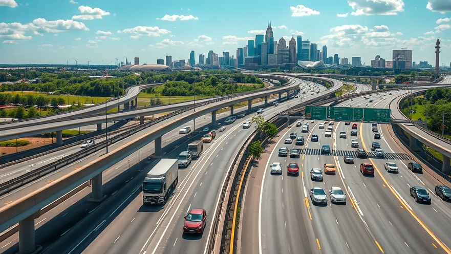 Modern Columbus highway with dynamic traffic flow, reflecting MORPC transportation initiatives.